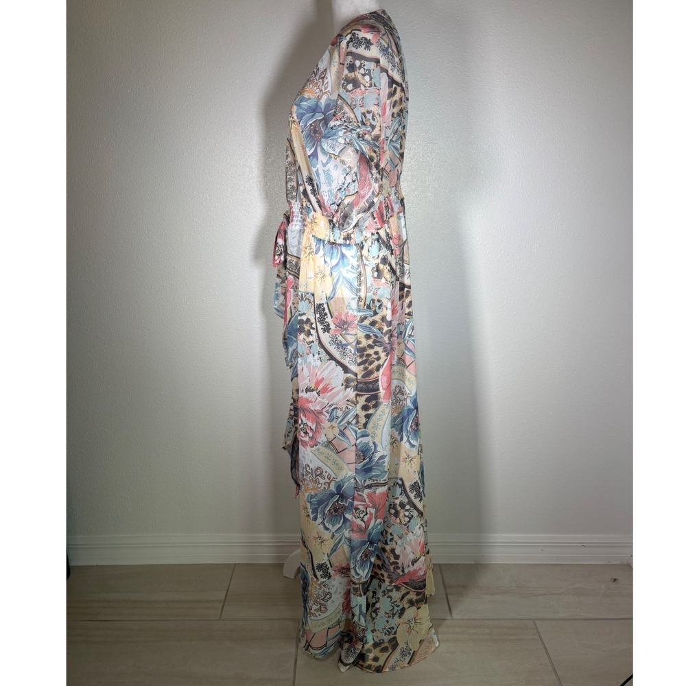 Sheer Floral Leopard Sequin Maxi Swim Cover Up Kimono Lightweight XL New Venus - Picture 4 of 8